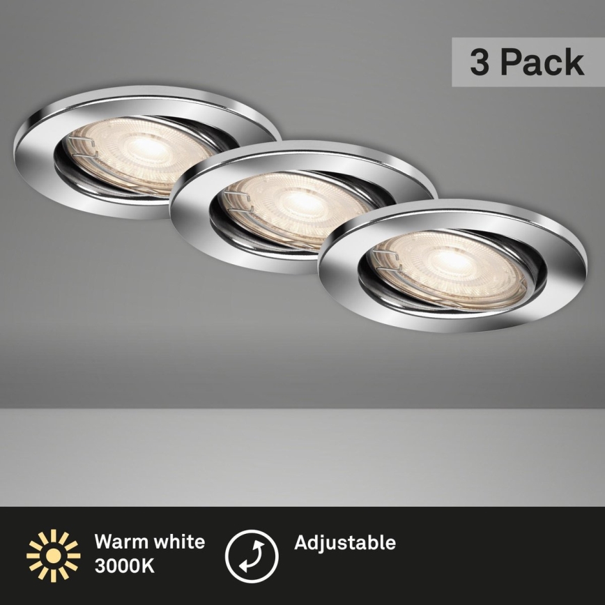 Briloner 7144-038 - SET 3x Lampada LED da incasso per bagni SLIDE GU10/3,5W/230V IP23
