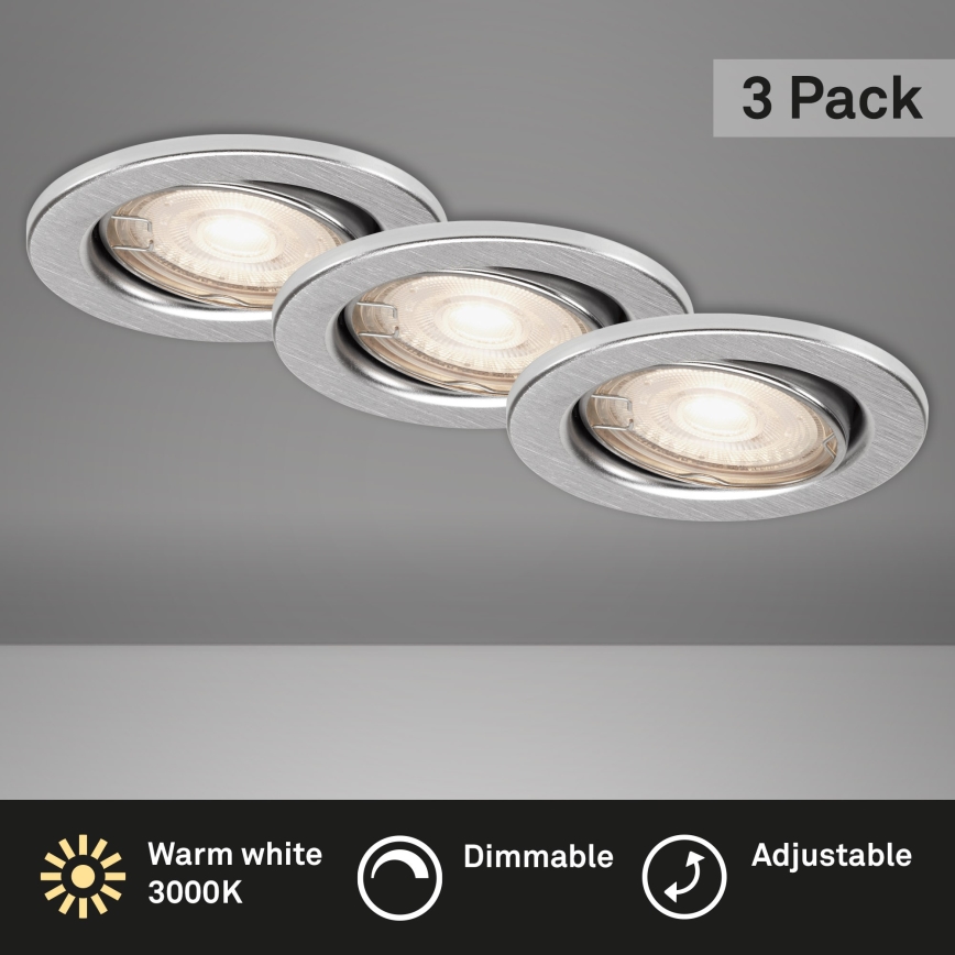 Briloner 7148-039-LOT 3x Spot de salle de bain à intensité variable LED 1xGU10/5,5W/230V IP23