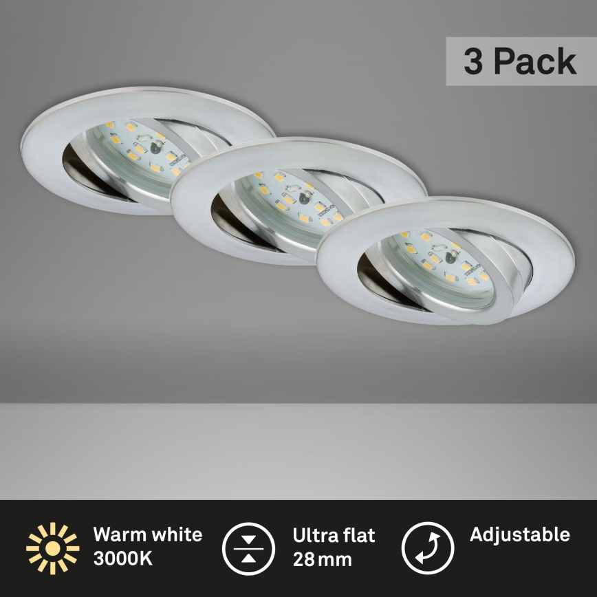 Briloner 7209-039 - LOT DE 3 spots encastrés LED pour salle de bain ATTACH LED/5 W/230 V IP23 chrome mat
