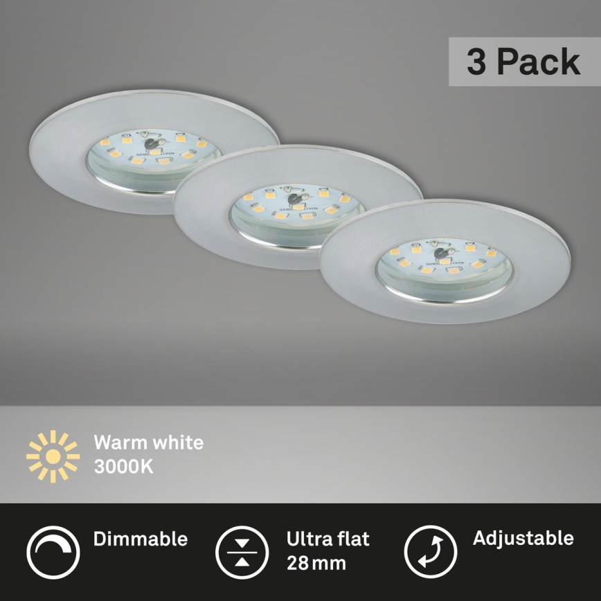 Briloner 7231-039 - LOT DE 3 spots LED encastrables dimmables pour salle de bains LED/5,5 W/230 V IP44 chrome mat
