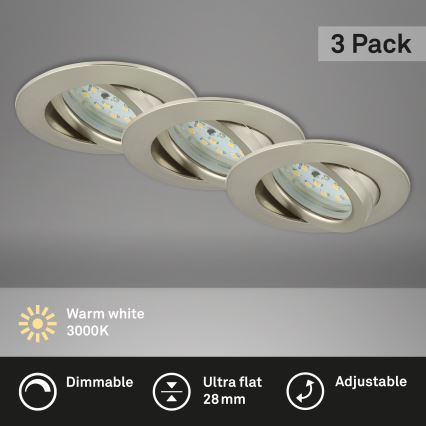 Briloner 7232-032 - Confezione da 3 faretti da incasso dimmerabili per bagno ATTACH LED/5,5W/230V IP23
