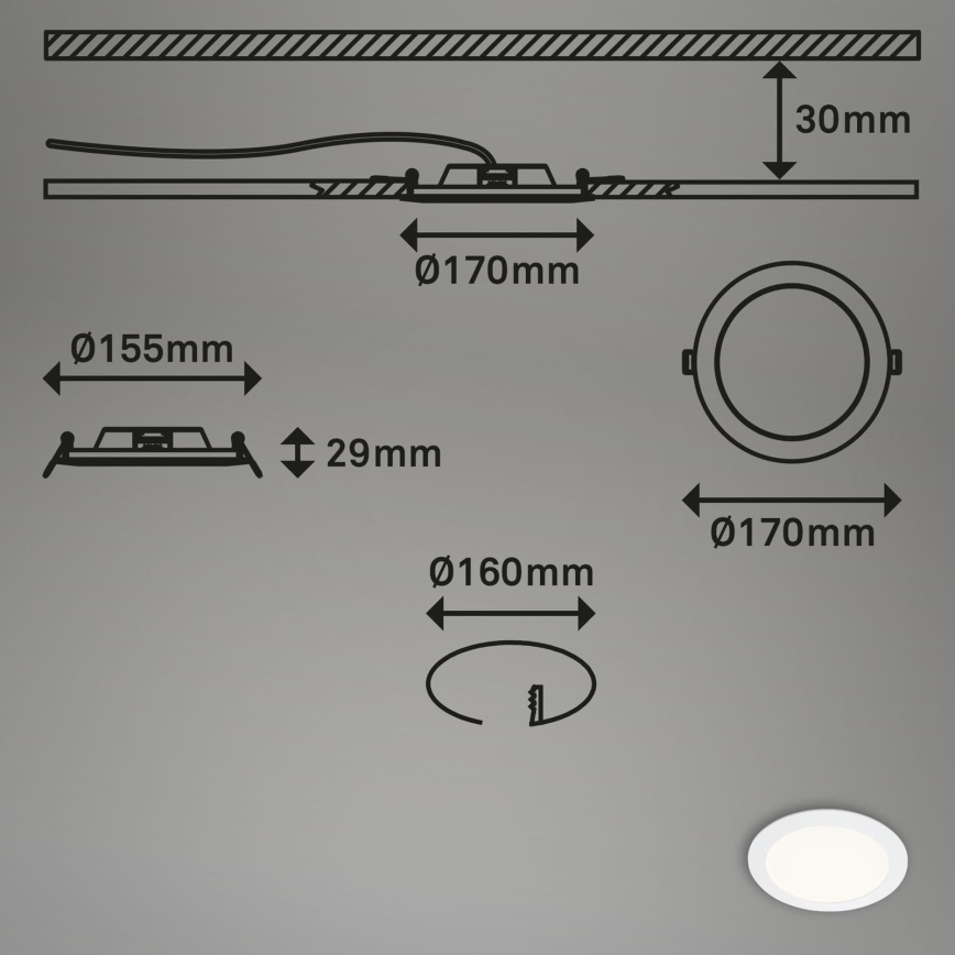 Briloner 7286-016 - LED-Badezimmer-Einbauleuchte LED/12W/230V IP44