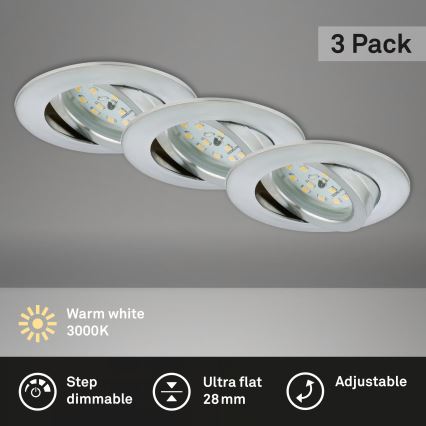 Briloner 7296-039 - Set di 3 faretti LED dimmerabili da incasso per bagno LED/6,5W/230V 3000K IP23 cromo opaco