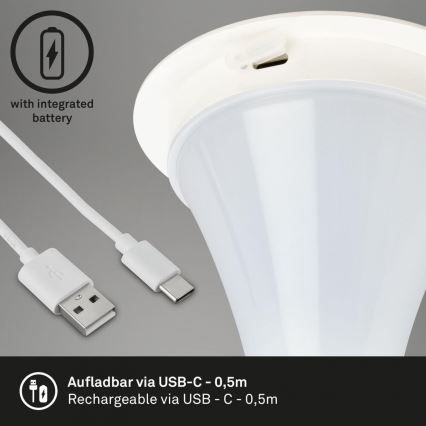 Briloner 7420016 - Lampe de table tactile d'extérieur rechargeable et à intensité variable LED/4W/5V IP44 3000K blanc