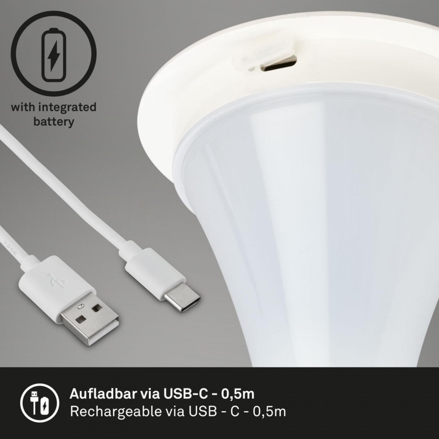 Briloner 7420016 - Lampe de table tactile d'extérieur rechargeable et à intensité variable LED/4W/5V IP44 3000K blanc