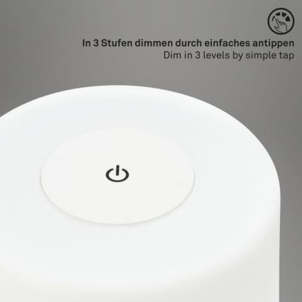 Briloner 7420016 - Lampe de table tactile d'extérieur rechargeable et à intensité variable LED/4W/5V IP44 3000K blanc