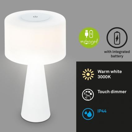 Briloner 7420016 - Lampe de table tactile d'extérieur rechargeable et à intensité variable LED/4W/5V IP44 3000K blanc