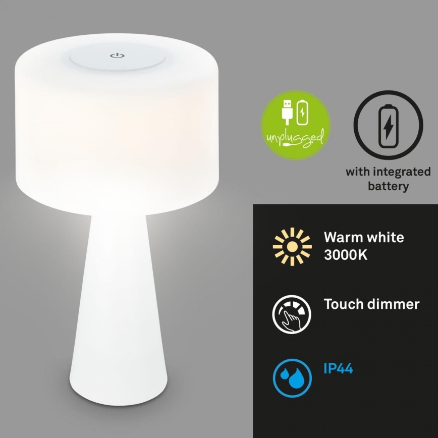 Briloner 7420016 - Lampe de table tactile d'extérieur rechargeable et à intensité variable LED/4W/5V IP44 3000K blanc