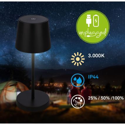 Briloner 7423015 - LED Dimmerabile ricaricabile per esterni lampada da tavolo LED/2,6W/5V IP44 nero