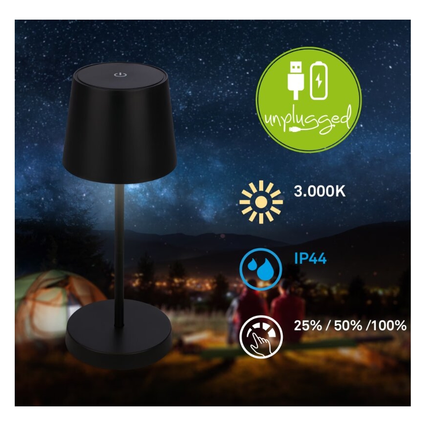 Briloner 7423015 - LED Dimmerabile ricaricabile per esterni lampada da tavolo LED/2,6W/5V IP44 nero