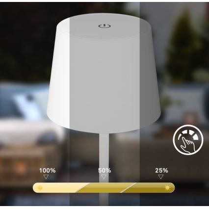 Briloner 7423016 - Lampada da tavolo ricaricabile da esterno dimmerabile LED/2,6W/5V 2000mAh IP44 bianco