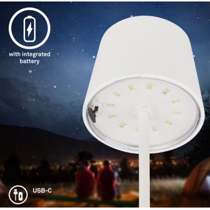Briloner 7423016 - LED dimmbare wiederaufladbare Außen-Tischlampe LED/2,6W/5V 2000mAh IP44 weiß
