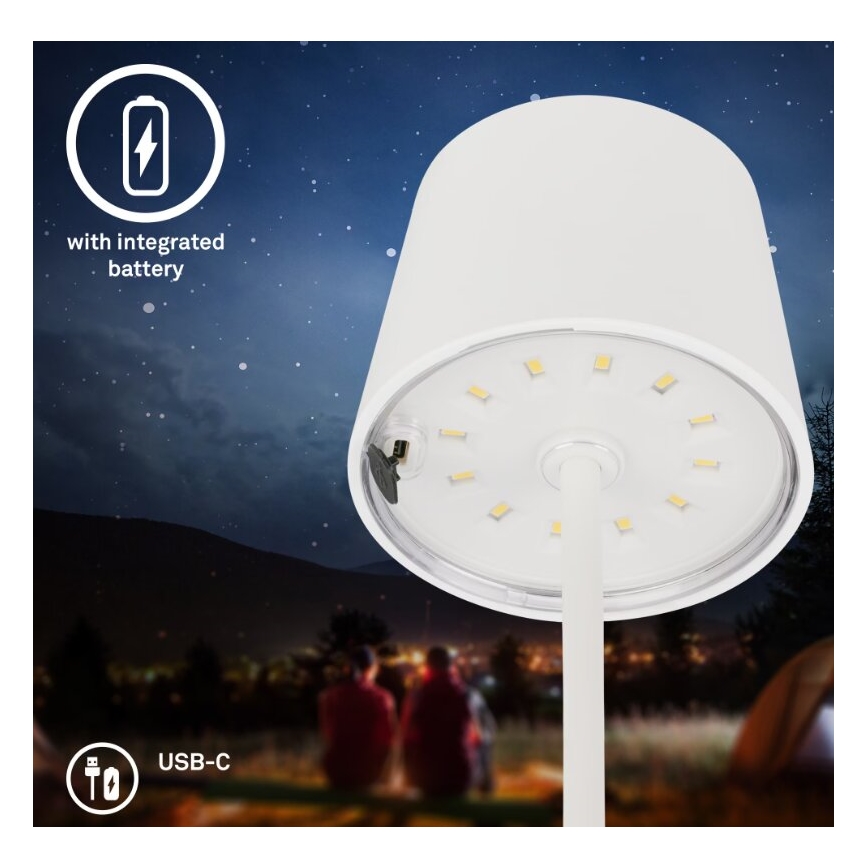 Briloner 7423016 - LED dimmbare wiederaufladbare Außen-Tischlampe LED/2,6W/5V 2000mAh IP44 weiß