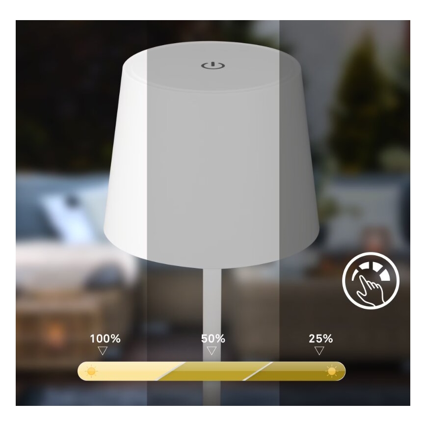 Briloner 7423016 - LED dimmbare wiederaufladbare Außen-Tischlampe LED/2,6W/5V 2000mAh IP44 weiß