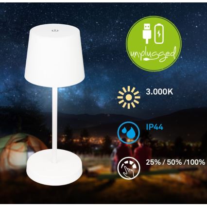 Briloner 7423016 - LED Dimmerabile ricaricabile per esterni lampada da tavolo LED/2,6W/5V IP44 bianco