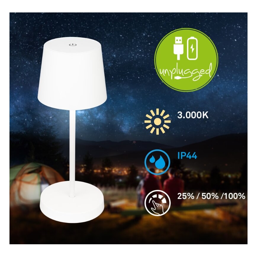 Briloner 7423016 - LED Dimmerabile ricaricabile per esterni lampada da tavolo LED/2,6W/5V IP44 bianco