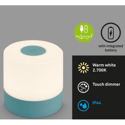 Briloner 7461010 - Lampe de table d'extérieur à intensité variable rechargeable LED/2W/5V IP44 1200 mAh bleu