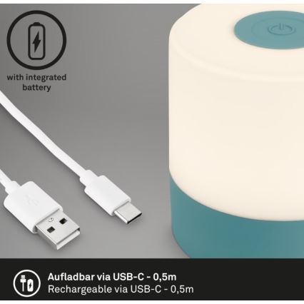 Briloner 7461010 - Lampe de table d'extérieur à intensité variable rechargeable LED/2W/5V IP44 1200 mAh bleu