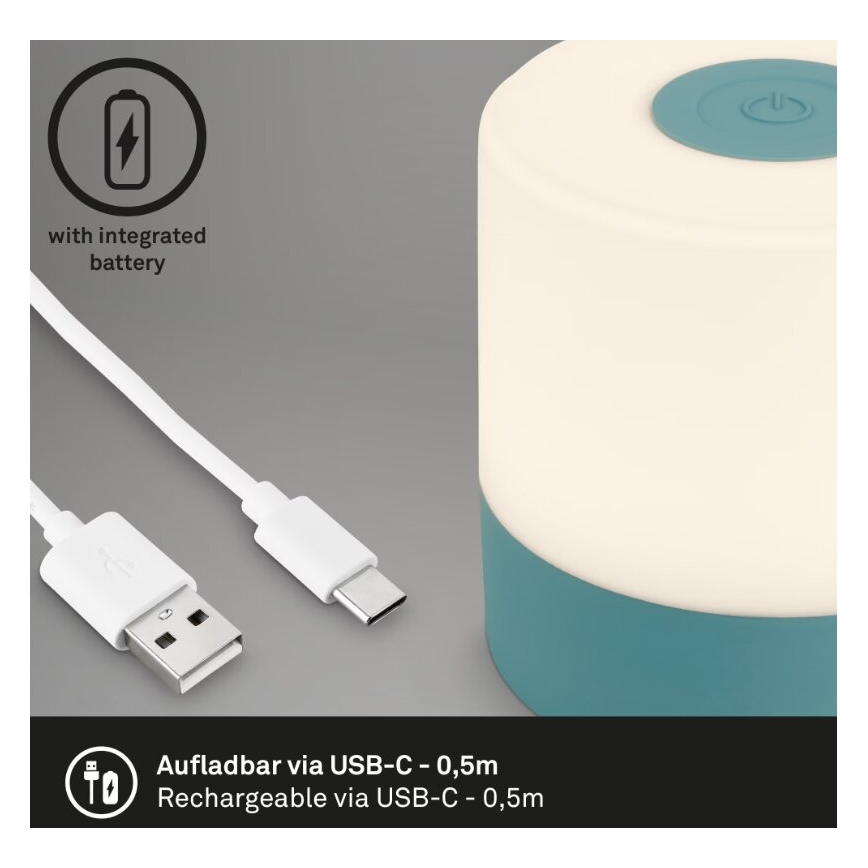 Briloner 7461010 - Lampe de table d'extérieur à intensité variable rechargeable LED/2W/5V IP44 1200 mAh bleu