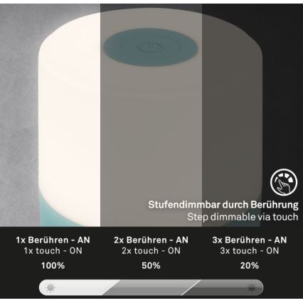Briloner 7461010 - Lampe de table d'extérieur à intensité variable rechargeable LED/2W/5V IP44 1200 mAh bleu