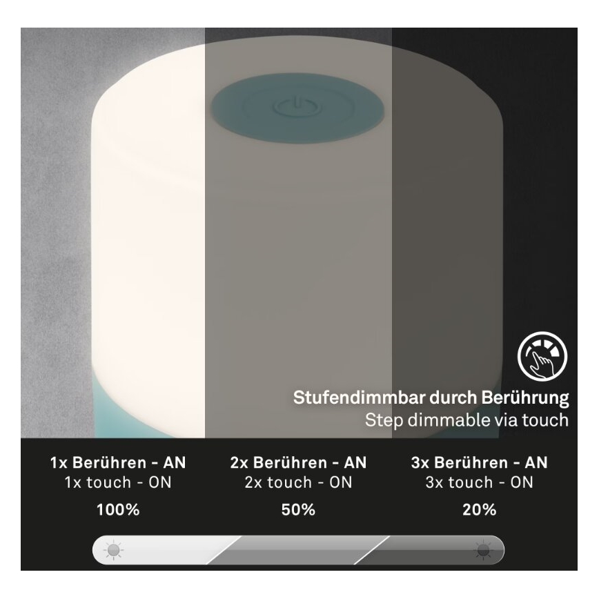 Briloner 7461010 - Lampe de table d'extérieur à intensité variable rechargeable LED/2W/5V IP44 1200 mAh bleu