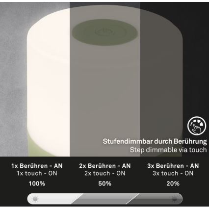 Briloner 7461019 - Dimmbare, aufladbare LED-Outdoor-Tischleuchte LED/2W/5V IP44 grün