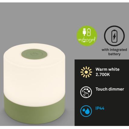Briloner 7461019 - Lampe de table d'extérieur à intensité variable et rechargeable LED/2W/5V IP44 vert