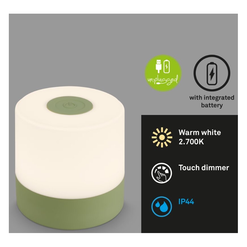 Briloner 7461019 - Lampe de table d'extérieur à intensité variable et rechargeable LED/2W/5V IP44 vert