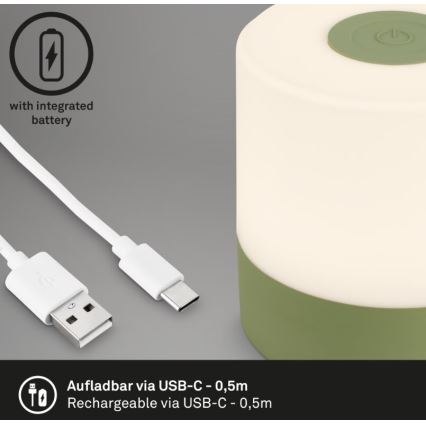 Briloner 7461019 - Lampe de table d'extérieur à intensité variable et rechargeable LED/2W/5V IP44 vert