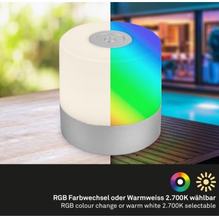 Briloner 7462014 - Lampe de table extérieure RGB rechargeable LED/1,5W/5V IP44 chrome mat