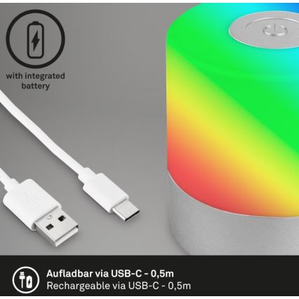 Briloner 7462014 - Lampe de table extérieure RGB rechargeable LED/1,5W/5V IP44 chrome mat
