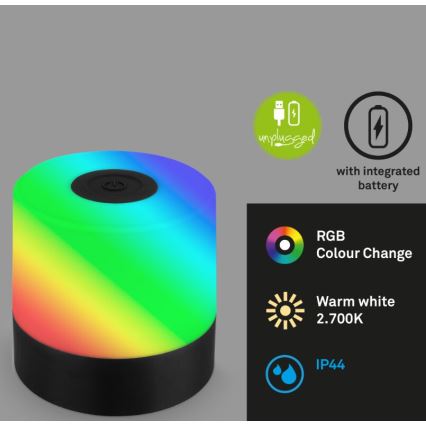 Briloner 7462015 - LED RGB Ricaricabile per esterni lampada da tavolo LED/1,5W/5V IP44 nero