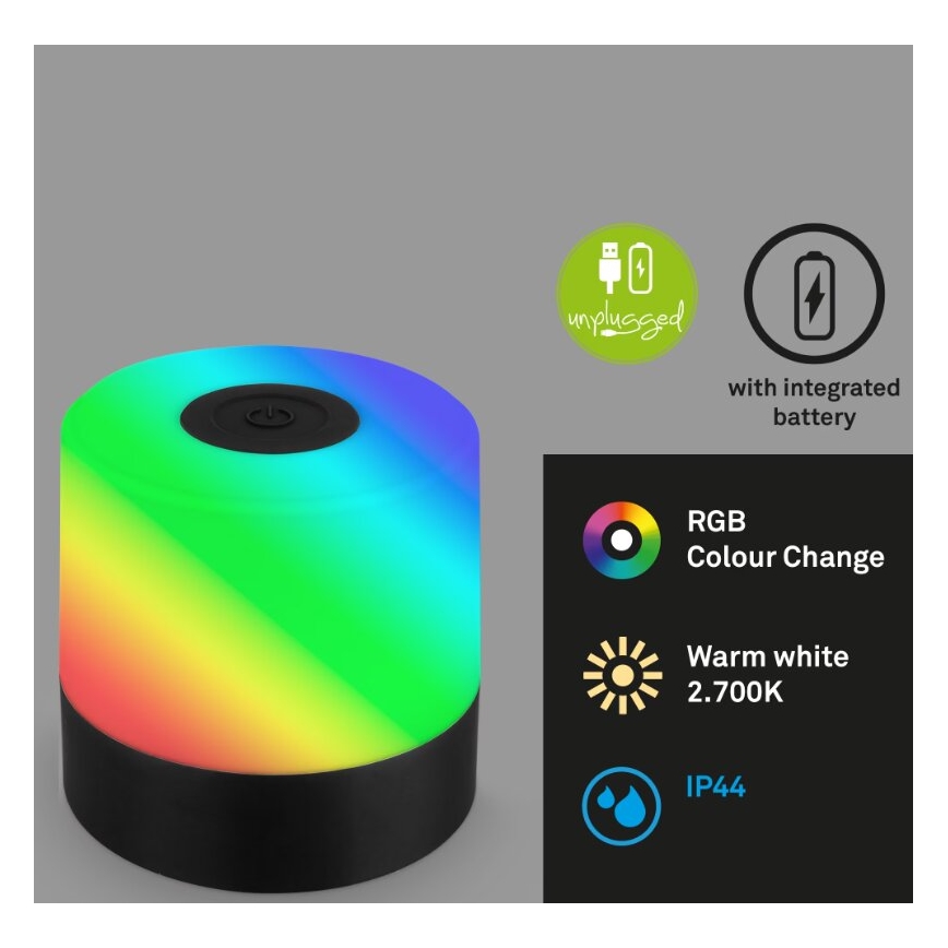 Briloner 7462015 - LED RGB Ricaricabile per esterni lampada da tavolo LED/1,5W/5V IP44 nero