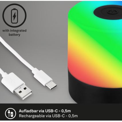 Briloner 7462015 - LED RGB Ricaricabile per esterni lampada da tavolo LED/1,5W/5V IP44 nero
