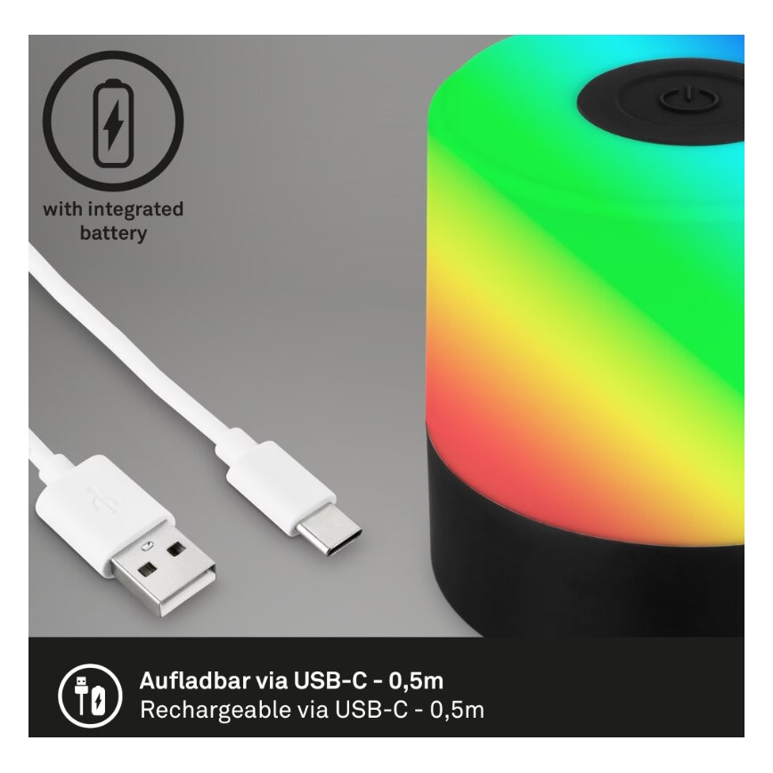 Briloner 7462015 - LED RGB Ricaricabile per esterni lampada da tavolo LED/1,5W/5V IP44 nero