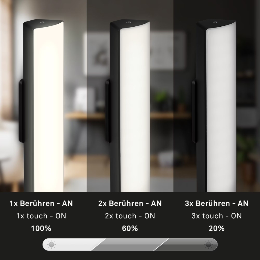 Briloner 7474-015 - Lampe de table tactile d'extérieur à intensité variable et rechargeable 2en1 LED/7W/5V 2200 mAh USB 3000K IP44 noir