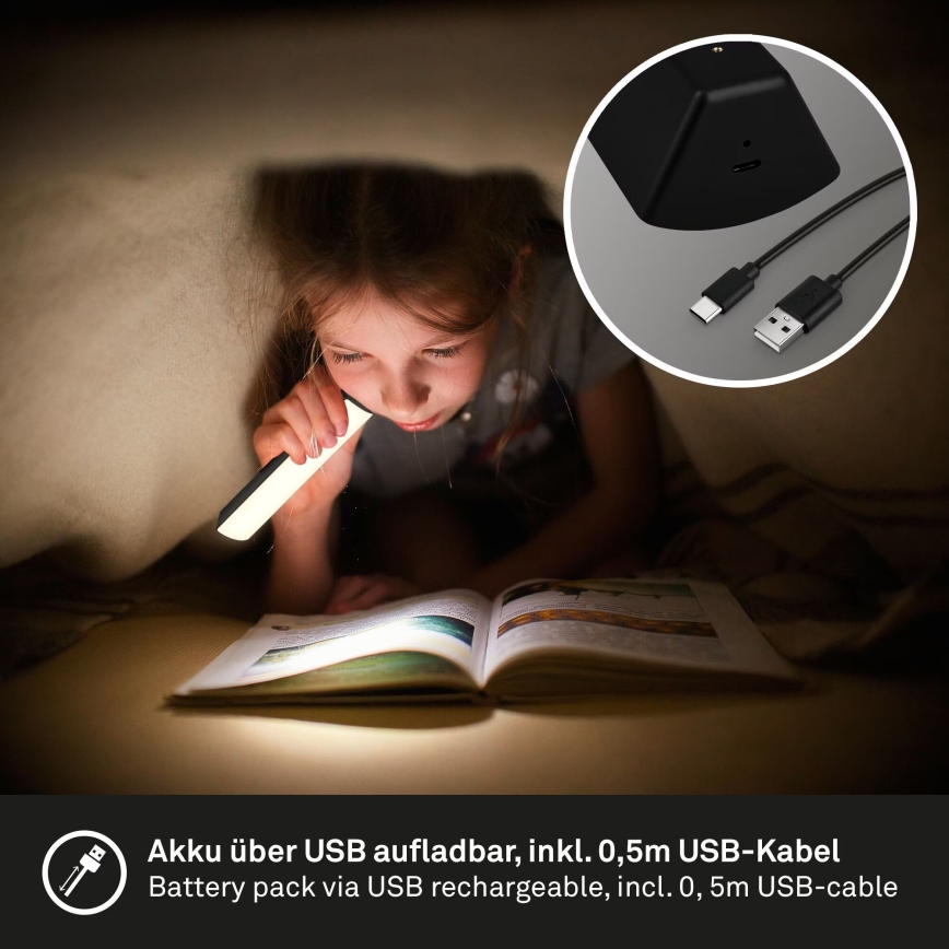 Briloner 7474-015 - Lampada da tavolo a LED Dimmerabile touch ricaricabile per esterni 2in1 LED/7W/5V 2x2200 mAh USB 3000K IP44 nero
