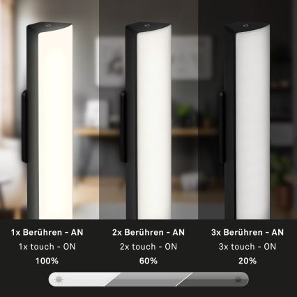 Briloner 7474-015 - Lampada da tavolo a LED Dimmerabile touch ricaricabile per esterni 2in1 LED/7W/5V 2x2200 mAh USB 3000K IP44 nero