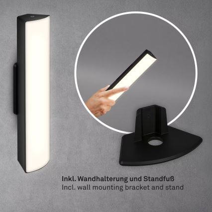 Briloner 7474-015 - Lampada da tavolo a LED Dimmerabile touch ricaricabile per esterni 2in1 LED/7W/5V 2x2200 mAh USB 3000K IP44 nero