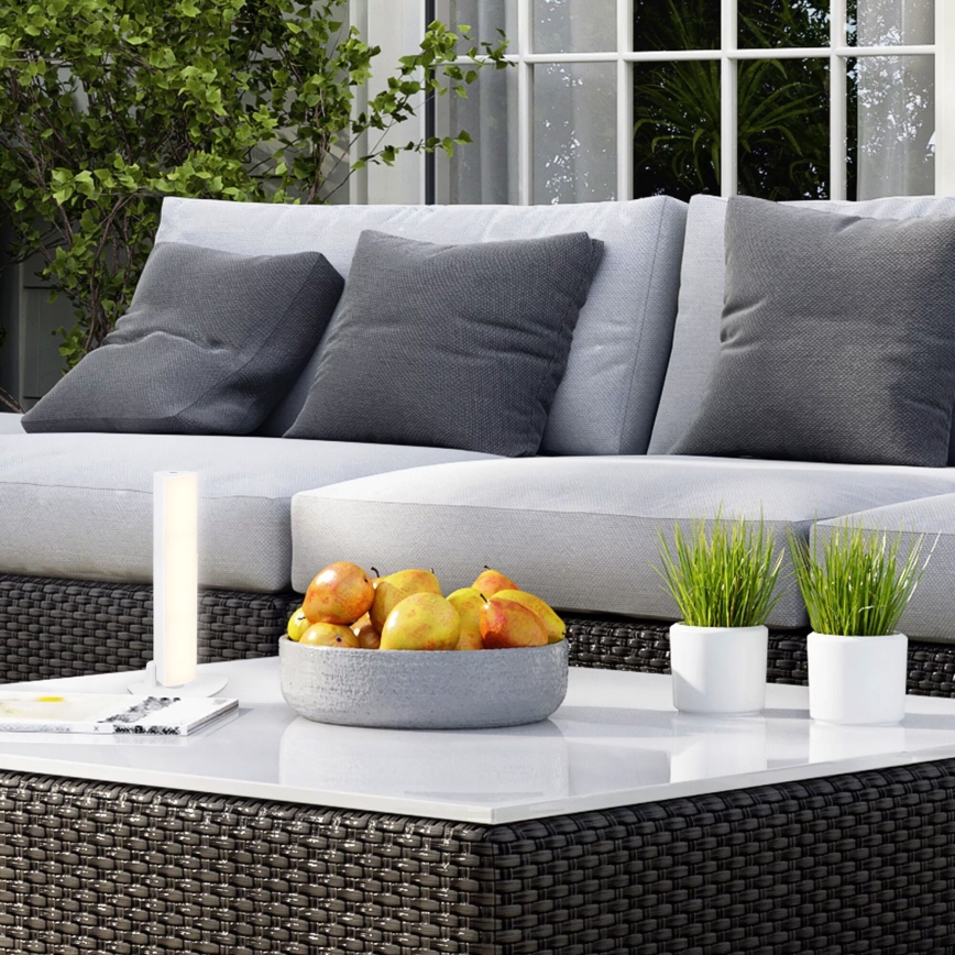 Briloner 7474-016 - Dimmbare, aufladbare LED-Outdoor-Tischleuchte mit Touch-Funktion 2in1 LED/7W/5V 2x2200 mAh USB 3000K IP44 weiß