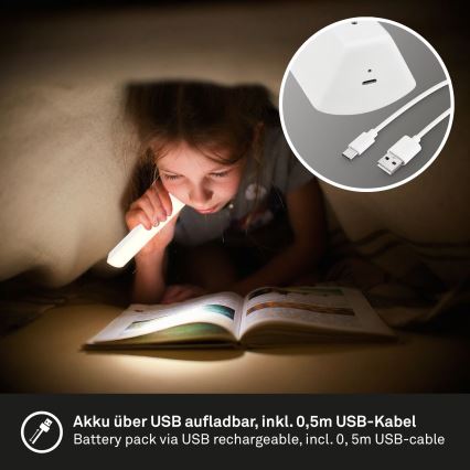 Briloner 7474-016 - Lampe de table d'extérieur tactile à intensité variable et rechargeable LED 2en1 LED/7W/5V 2200 mAh USB 3000K IP44 blanc