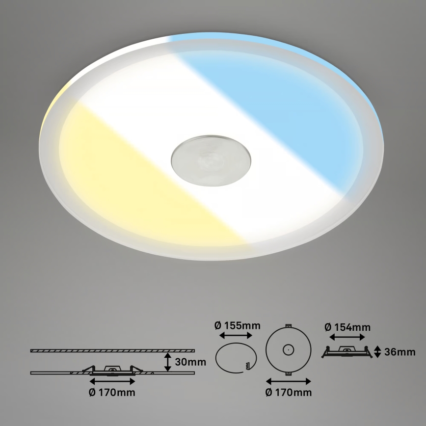 Briloner 7481019 - Plafoniera LED da incasso per bagno LED/12W/230V 3000/4000/6500K IP44 bianca