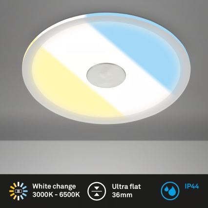 Briloner 7481019 - Plafonnier LED encastré pour salle de bains, 12 W, 230 V, 3 températures de couleur (3000/4000/6500 K), IP44, blanc
