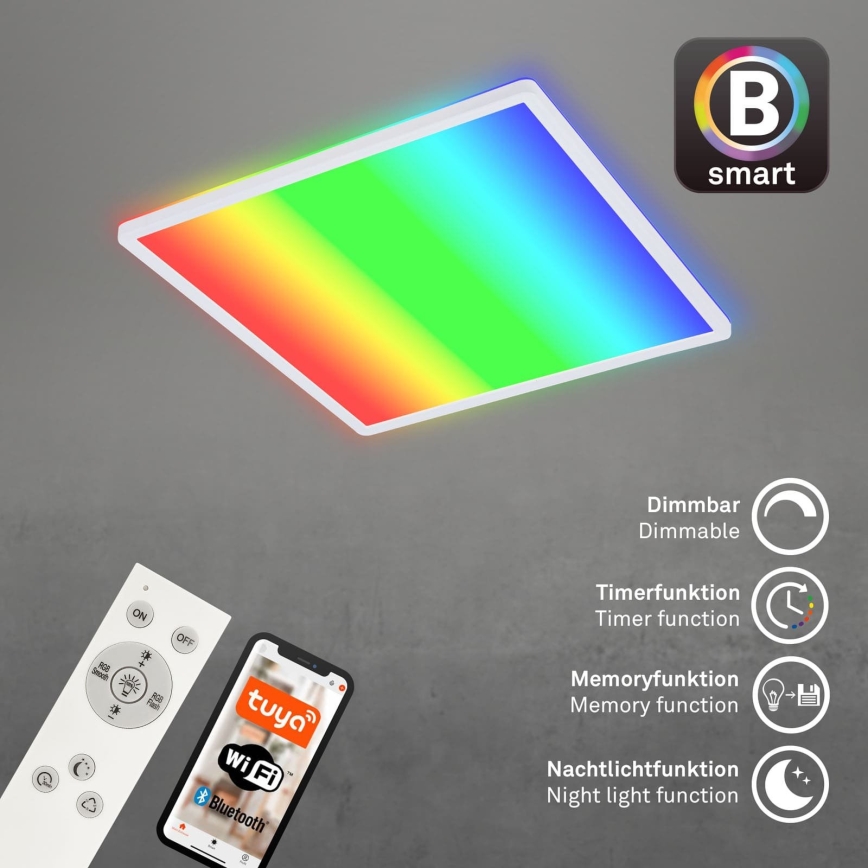 Briloner 7491-016 - Plafonnier LED RGBW dimmable SMART LED/22W/230V, 4000K, 42x42 cm, Wi‑Fi Tuya + télécommande