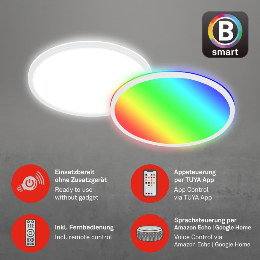 Briloner 7494016 - Lampada da soffitto dimmerabile LED RGBW SMART LED/22W/230V 4000K Ø 42 cm Wi-Fi Tuya + telecomando