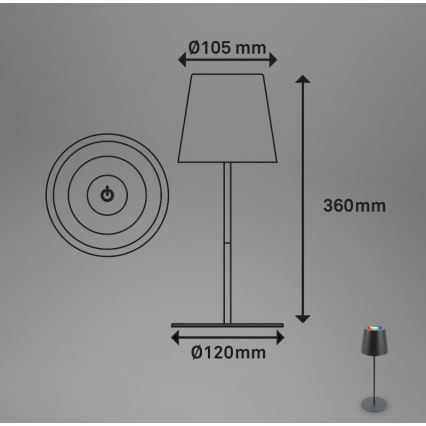 Briloner 7507015 - Dimmbare, wiederaufladbare LED-RGB-Outdoor Tischleuchte 2-in-1 LED/2,5W/5V IP44 anthrazit