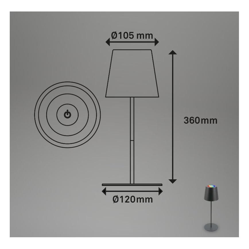 Briloner 7507015 - Dimmbare, wiederaufladbare LED-RGB-Outdoor Tischleuchte 2-in-1 LED/2,5W/5V IP44 anthrazit
