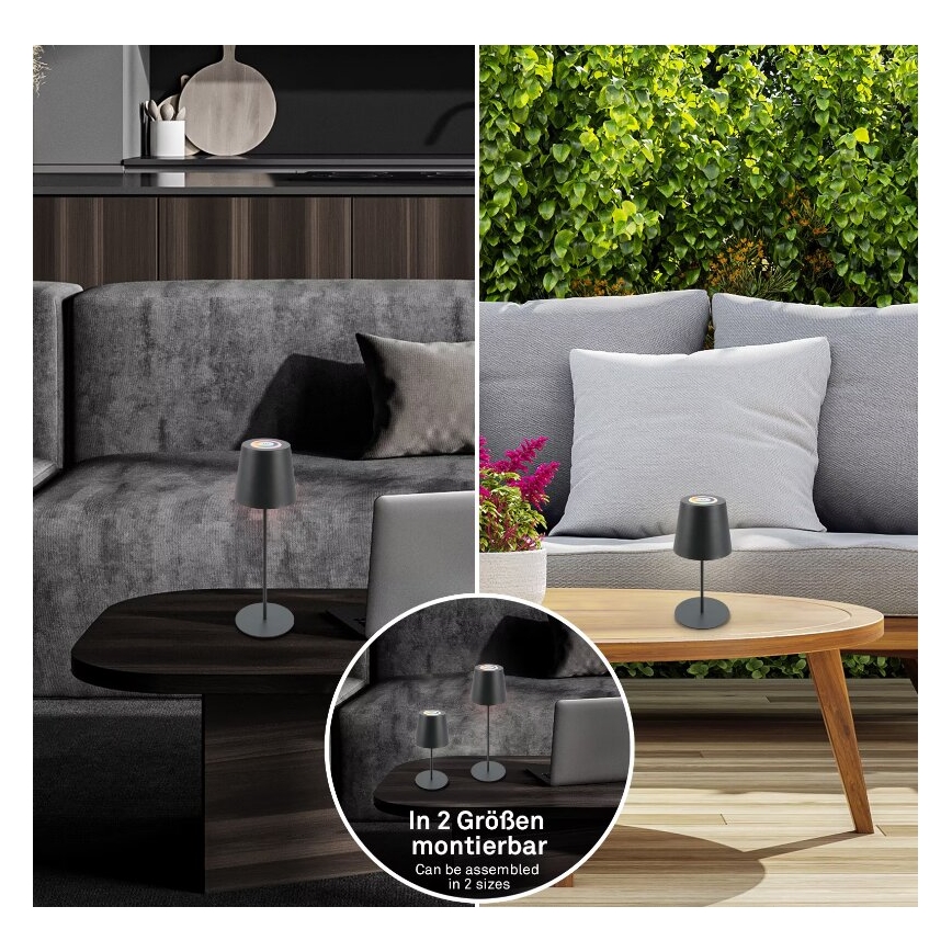 Briloner 7507015 - Lampe de table d'extérieur rechargeable LED RGB dimmable 2 en 1 LED/2,5W/5V IP44 1200 mAh anthracite