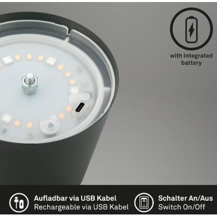 Briloner 7507015 - Lampe de table d'extérieur RGB à intensité variable rechargeable 2en1 LED/2,5W/5V IP44 anthracite