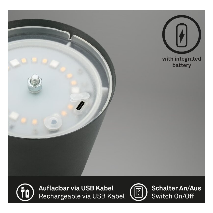 Briloner 7507015 - Lampe de table d'extérieur RGB à intensité variable rechargeable 2en1 LED/2,5W/5V IP44 anthracite